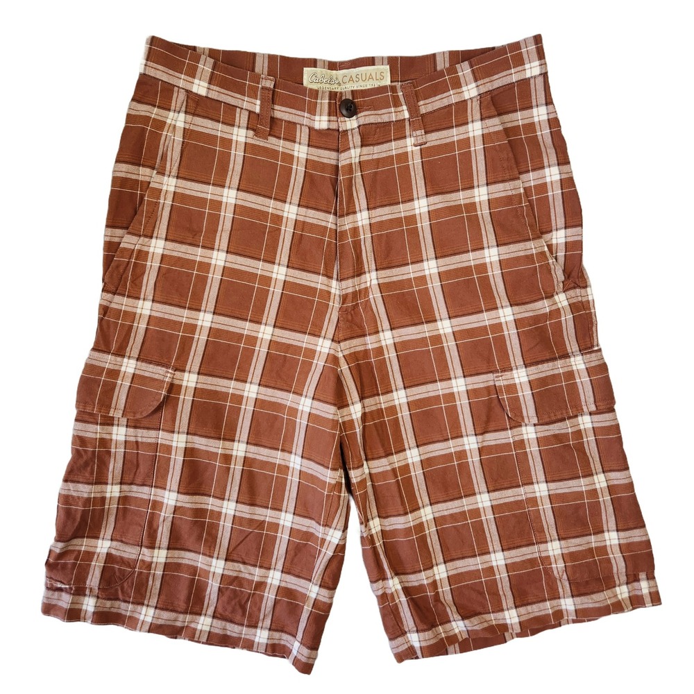 Cabelas Casuals Plaid Cargo Shorts Men 32 Outdoor Hiker Gorpcore Tactical Summer